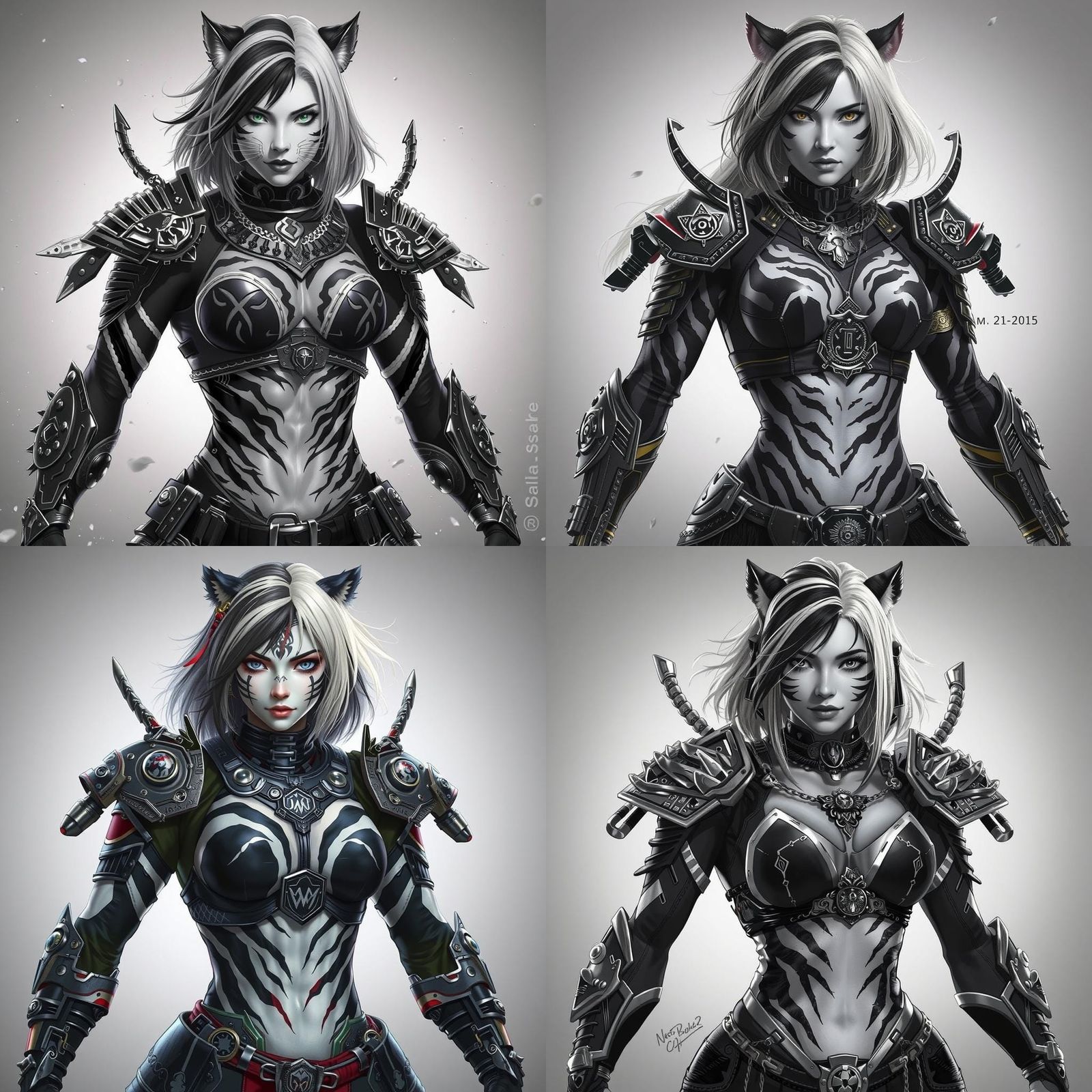 Cyber Samurai Tiger Girl in Black and White