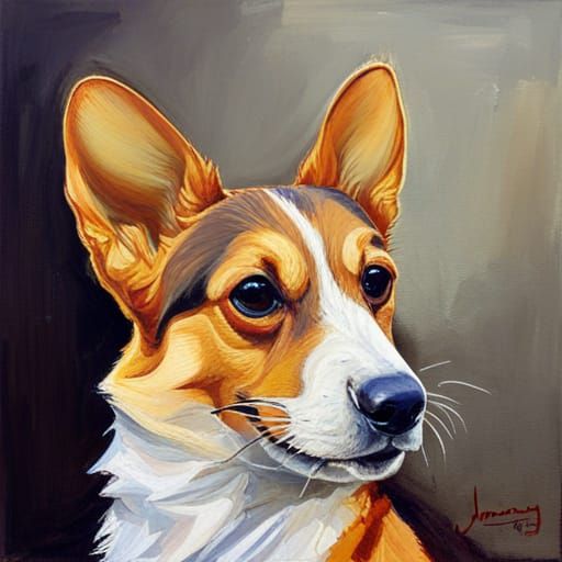 Corgi Portrait in Human Style as Oil Painting