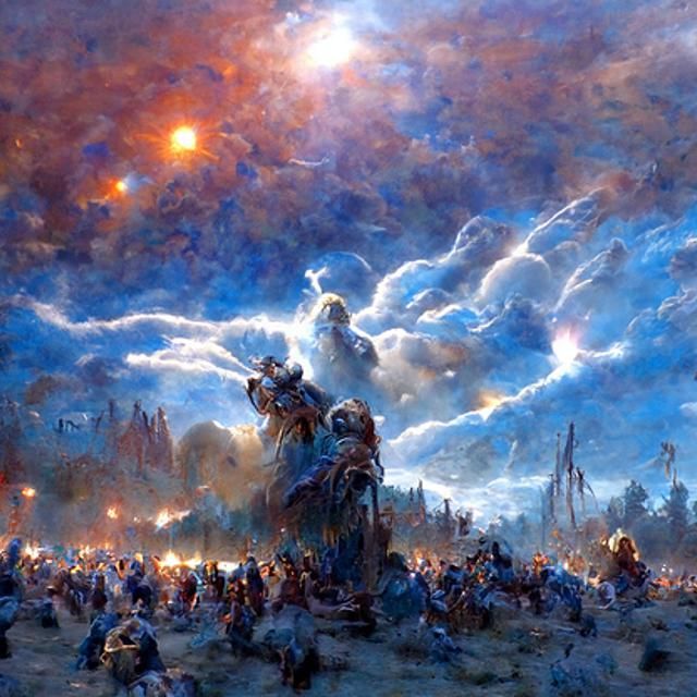 Glowing Blue Energy Sky in Oil Painting Style