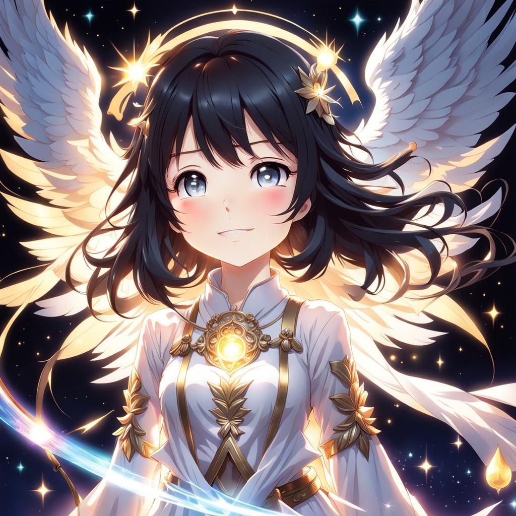 Glowing Chibi Angel Girl in Dreamcore Style