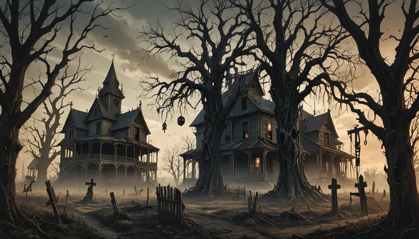 Eerie Haunted House in Cornfield: Dark Fantasy Art