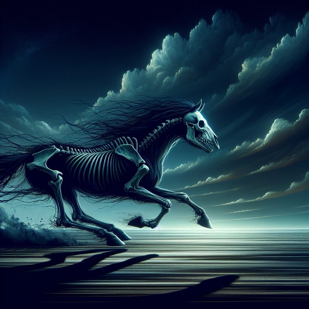 Dark Fantasy Horse in Haunting Landscape of Late 19th-Centur...