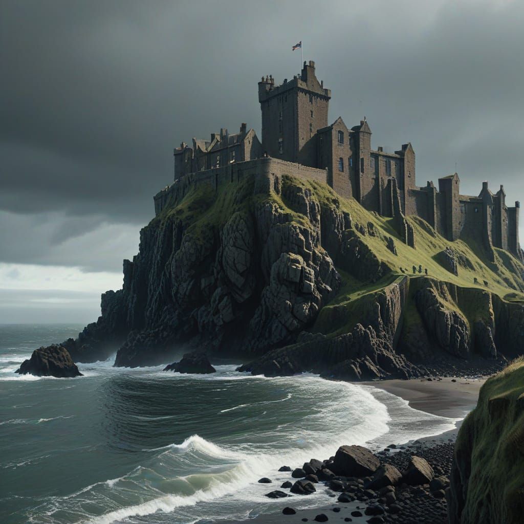 Dunnottar Castle Overlooking North Sea in Eerie Gothic Style