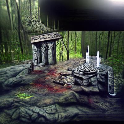 Sacrificial Altar in Haunted Woods: Matte Painting