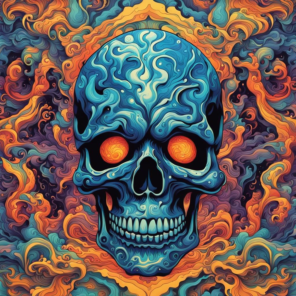 Psychedelic Water Skull: Horror Masterpiece in Digital Art