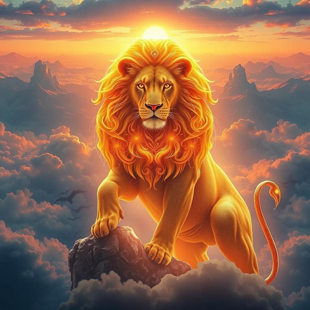 Ethereal Lion King Overlooking Earth, Digital Matte Painting