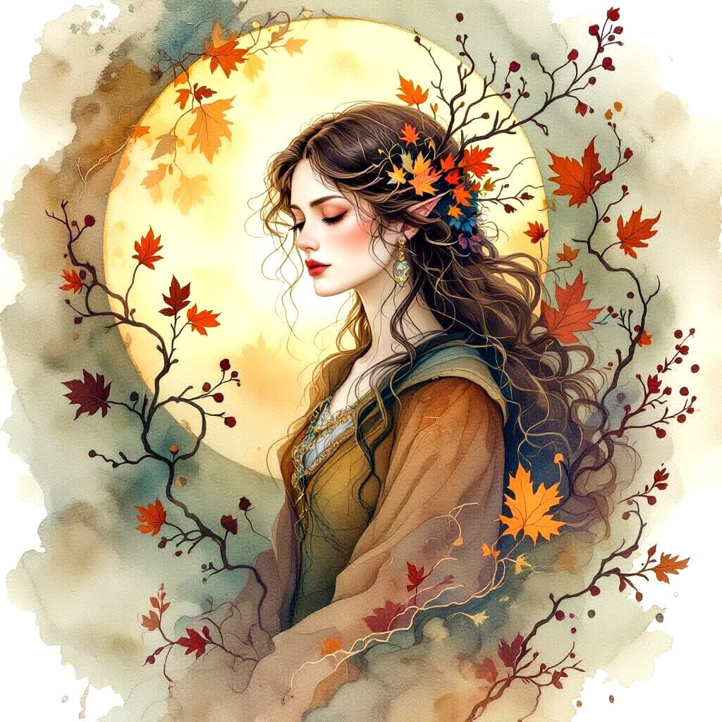 Autumn Equinox in Fantasycore Suminagashi Style