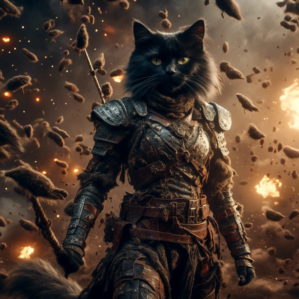 Human-like Cat Gunslinger in Nebula, Digital Art