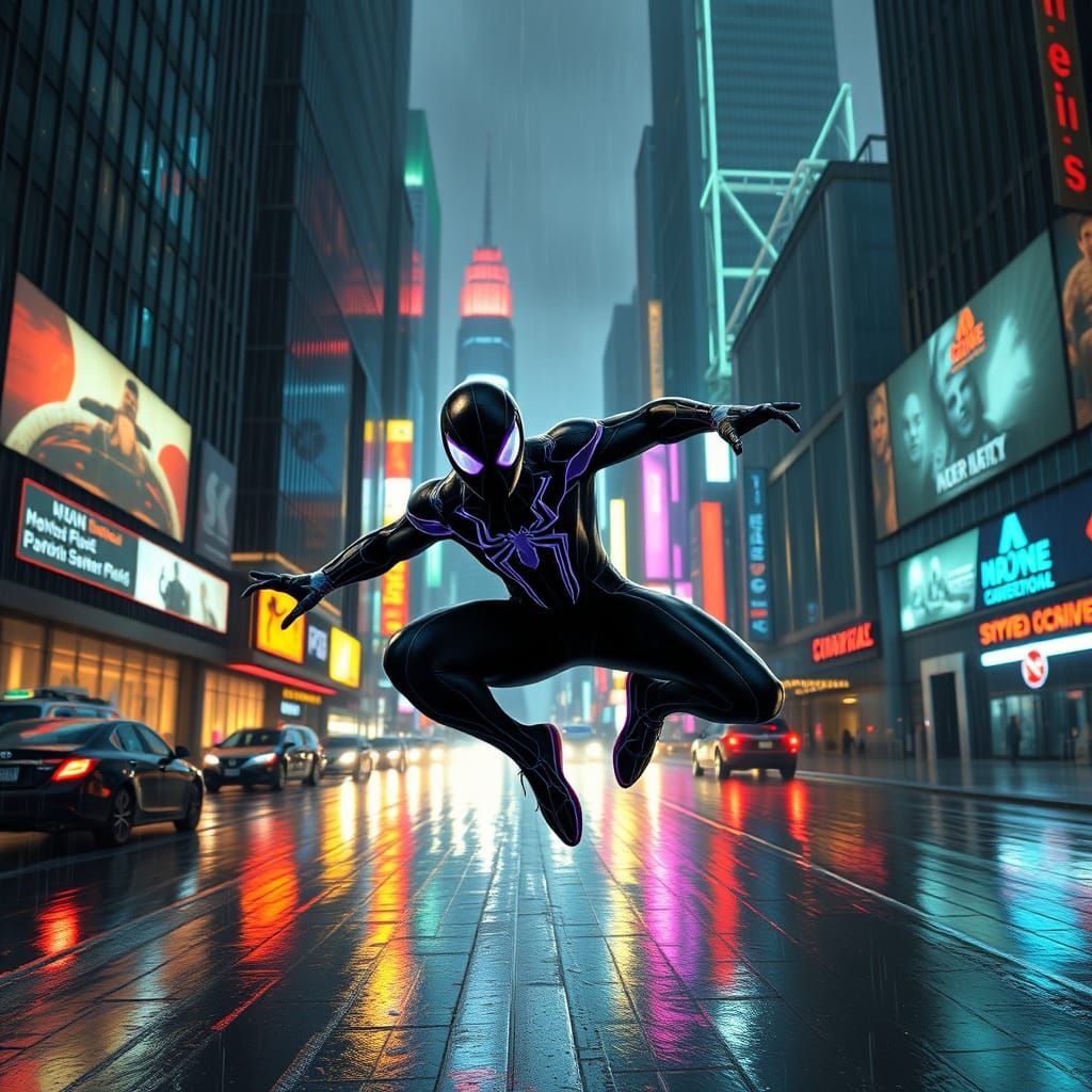 Cyberpunk Spider-Man in Futuristic Cityscape
