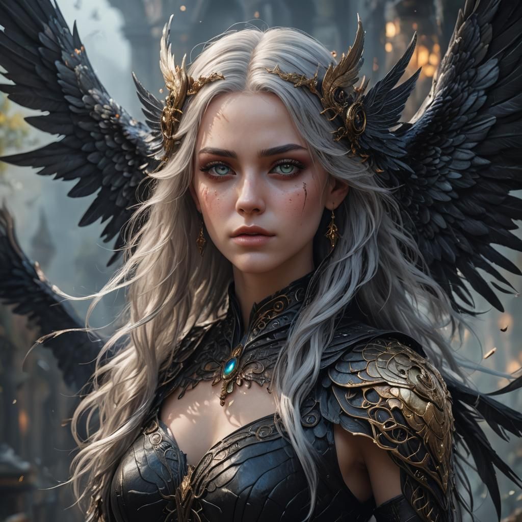 Translucent Woman with Wings in Detailed Digital Painting