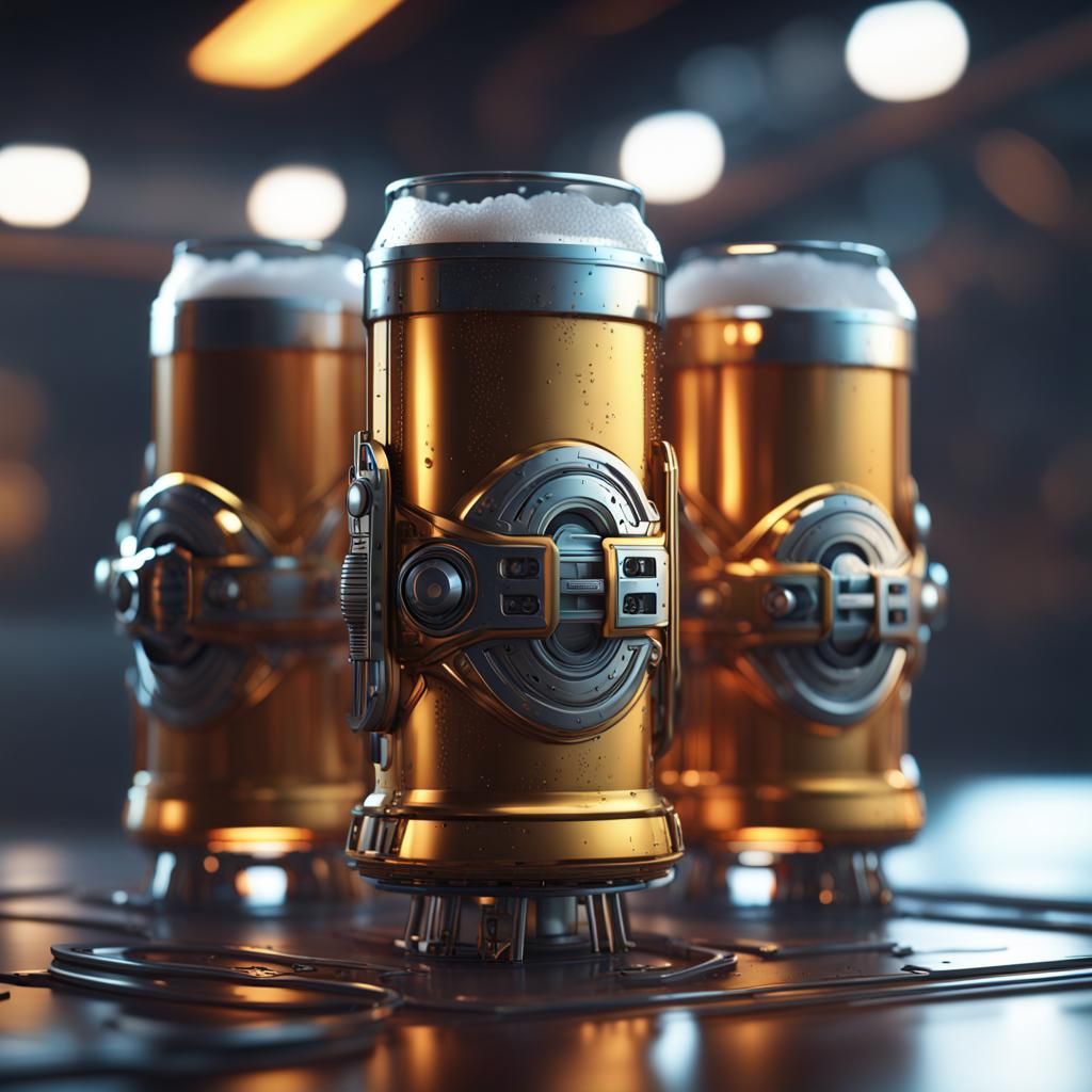 Futuristic Sci-Fi Beer with Intricate Mech Details