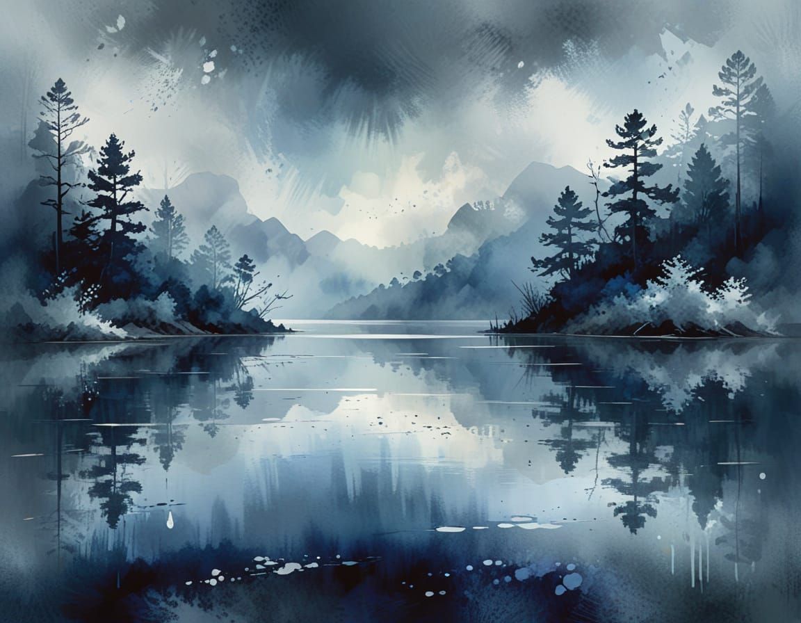 Mysterious Lake Veiled in Fog