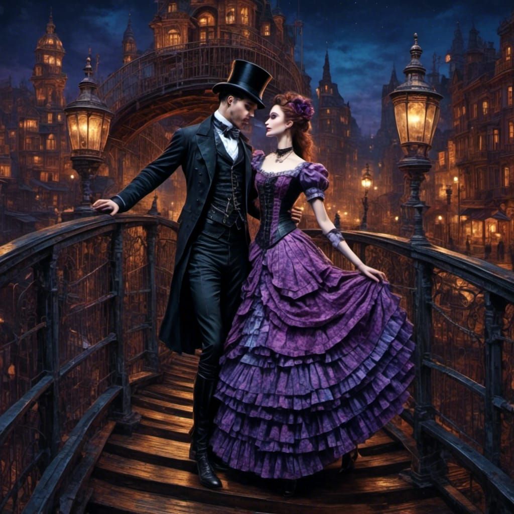 Ballet Couple Dancing on Bridge in Europunk Style