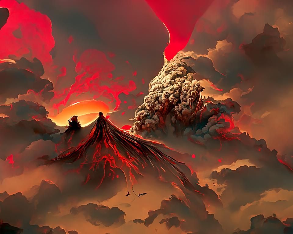 Volcanic Eruption in Digital Art Style