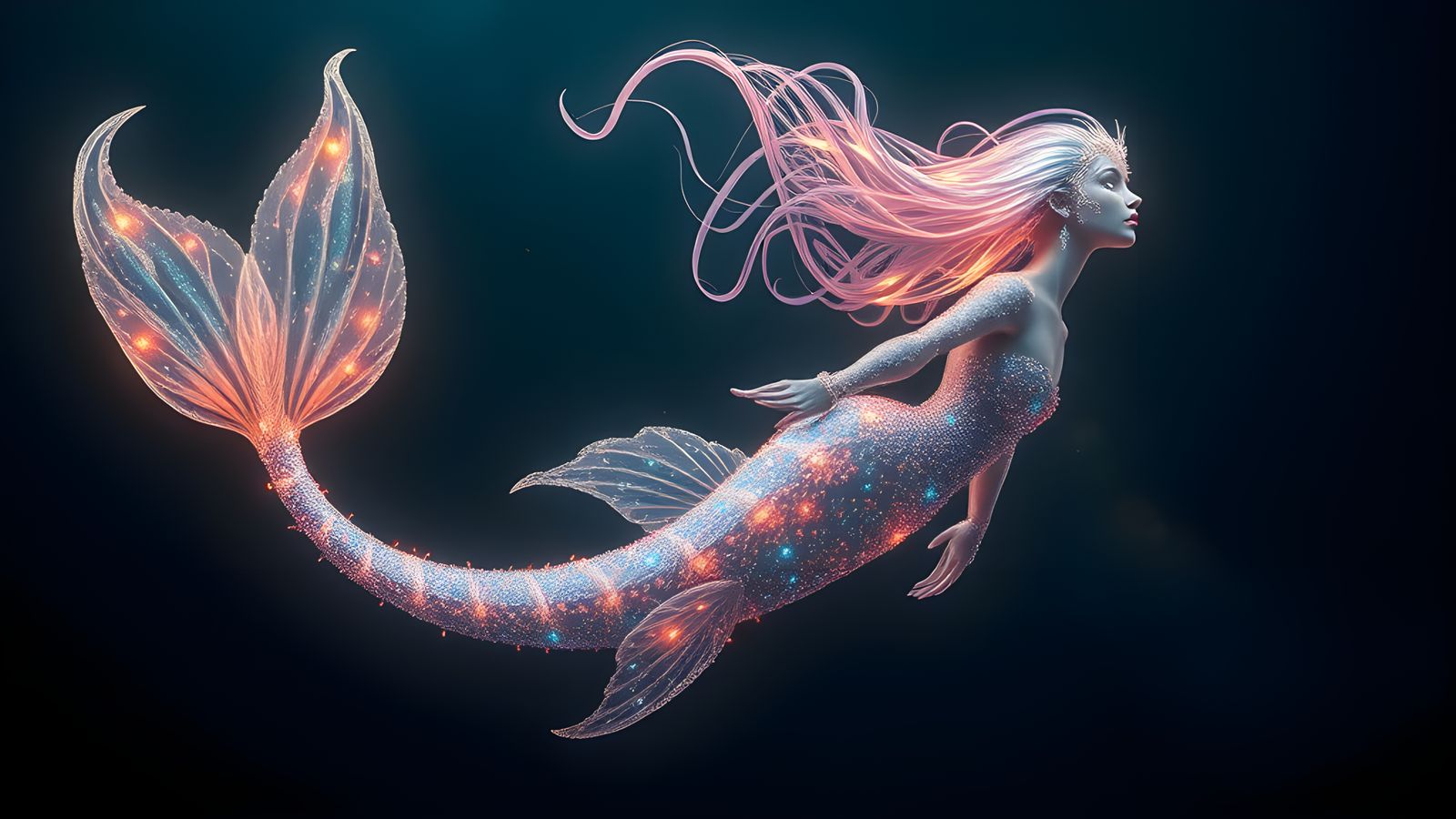 Bioluminescent Mermaid Portrait in Hyperdetailed Digital Art