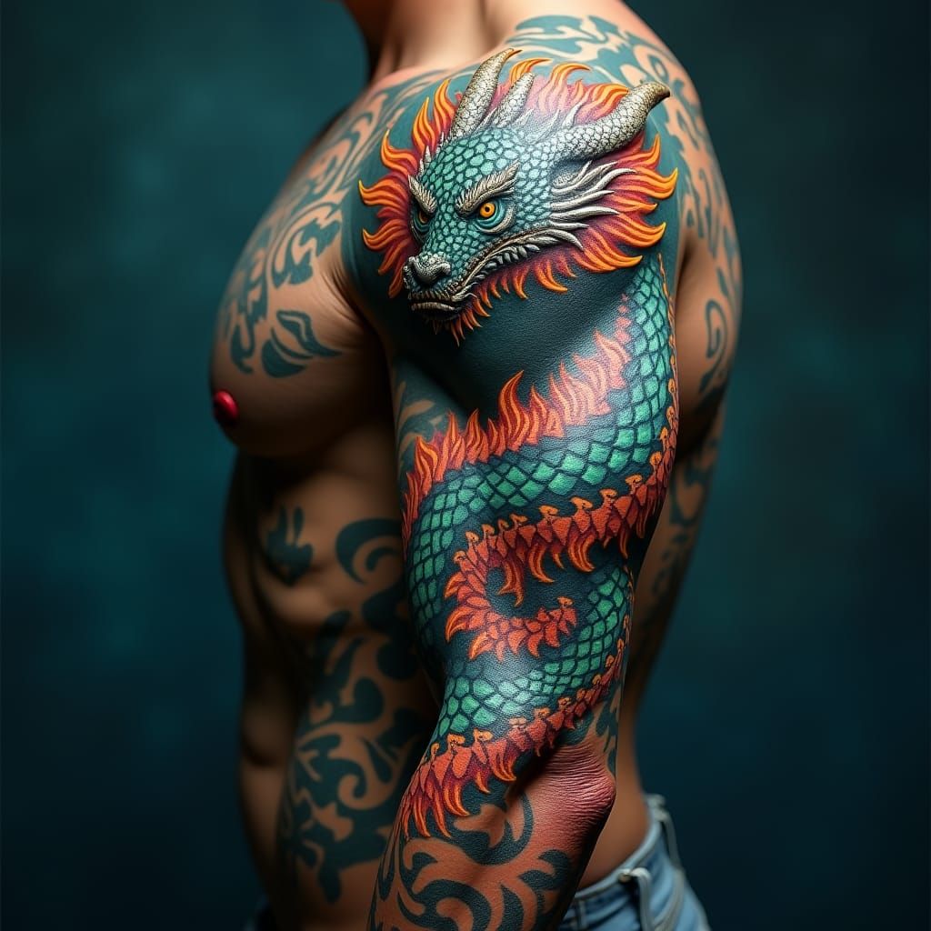 Intricate Dragon Tattoo Design on Arm