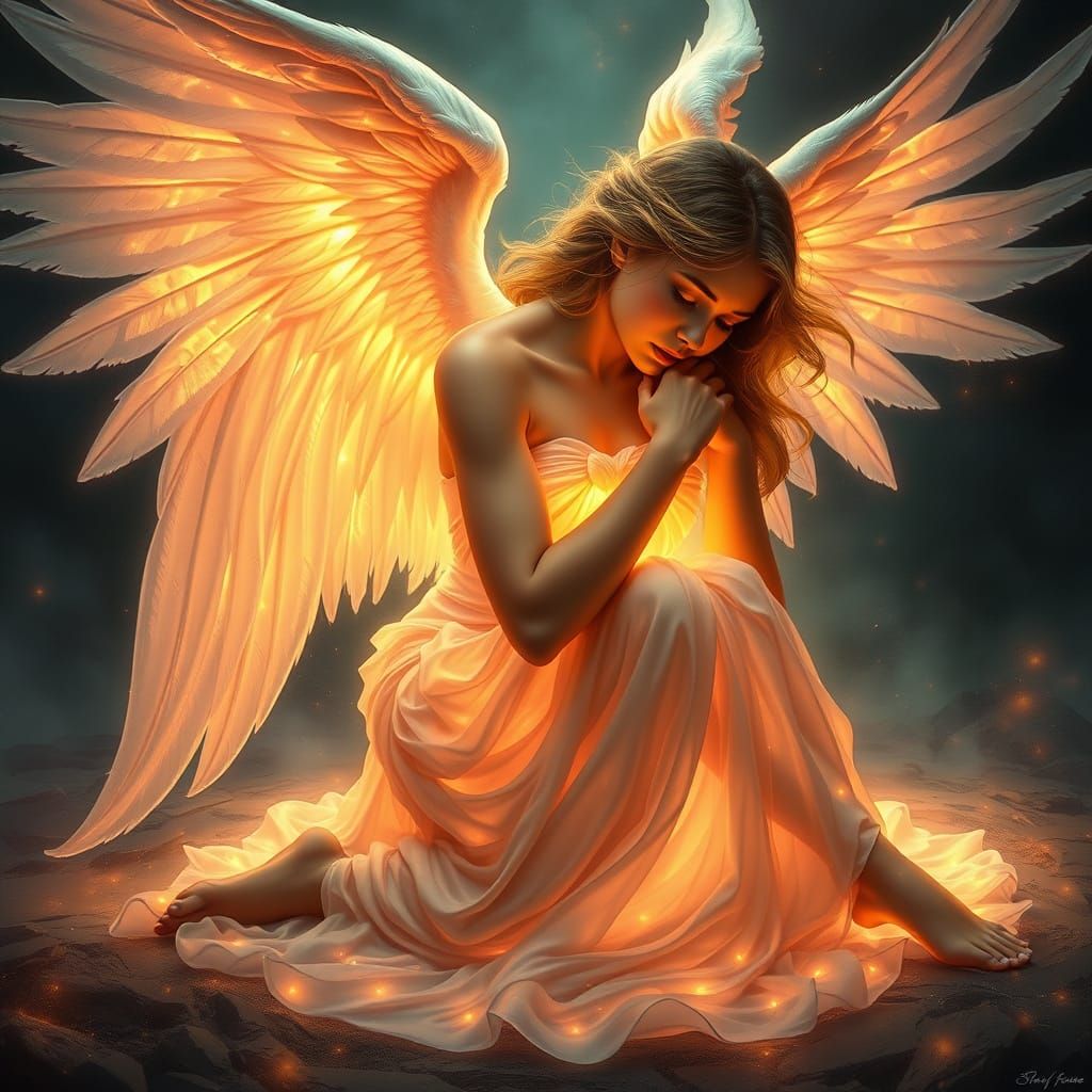 Luminous Angel in Art Nouveau Style, 3D Render