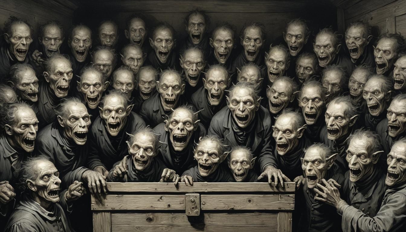 Horrifying Headcheese Box in Dark Engraving Style