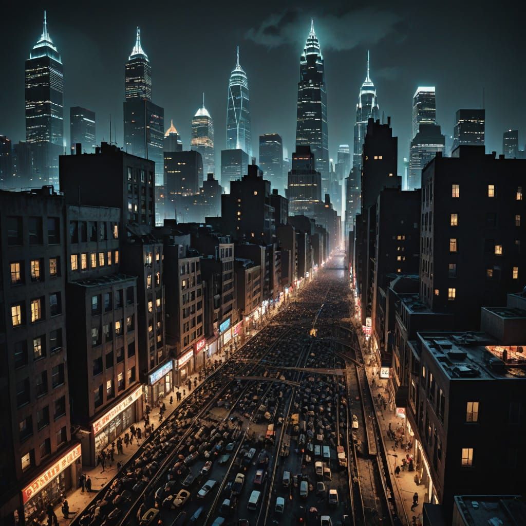 Dystopian Cityscape of Despair, 2025, in a Surrealist Nightm...