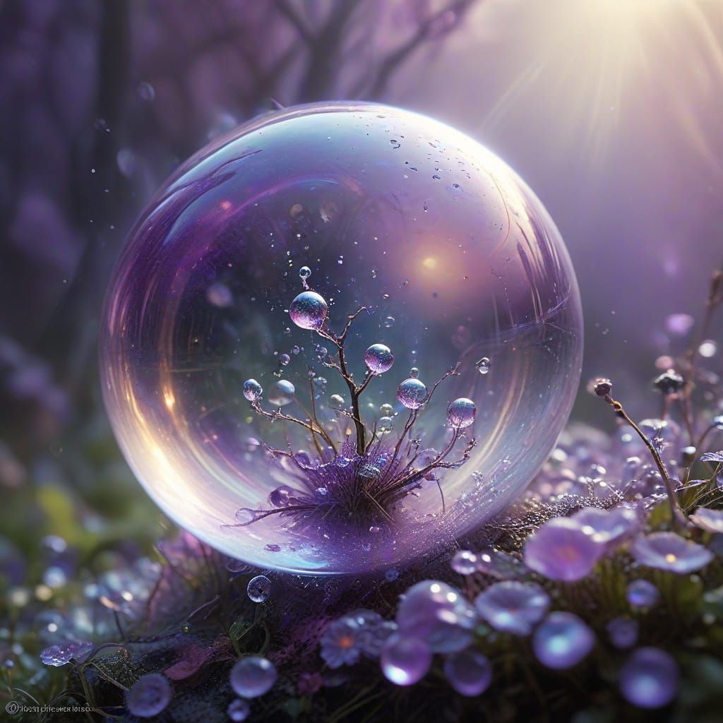 Whimsical Fantasy Illustration of Shimmering Bubblegum Bubbl...