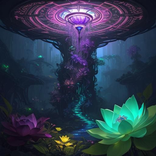 Retro-Futuristic Neon Lotus Flower Concept Art