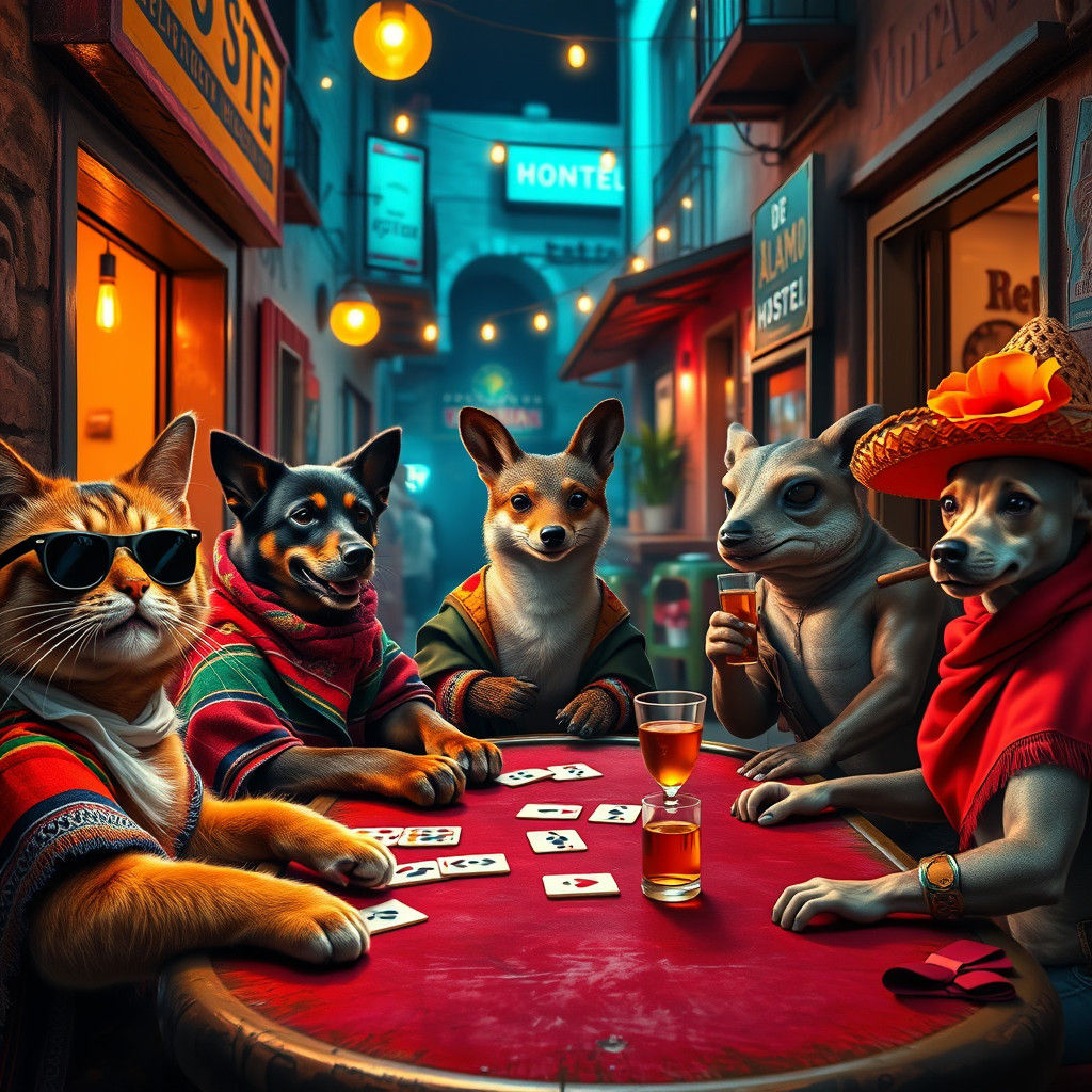Animals Playing Poker Outside Tijuana Cantina