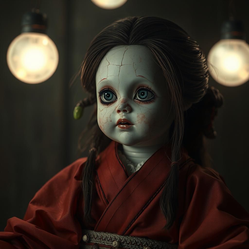 Haunted Porcelain Doll in Anime Style