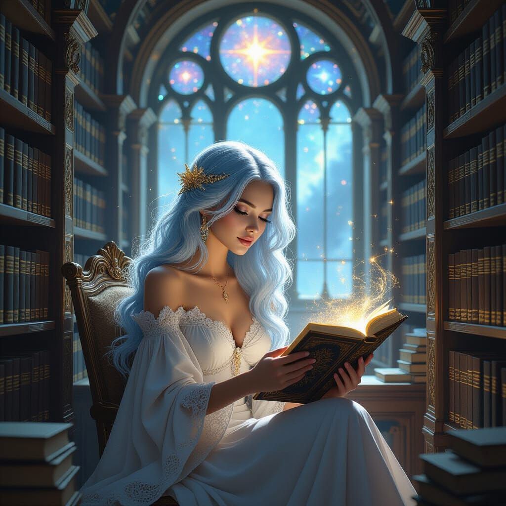 Celestial Librarian in Art Nouveau Star Library