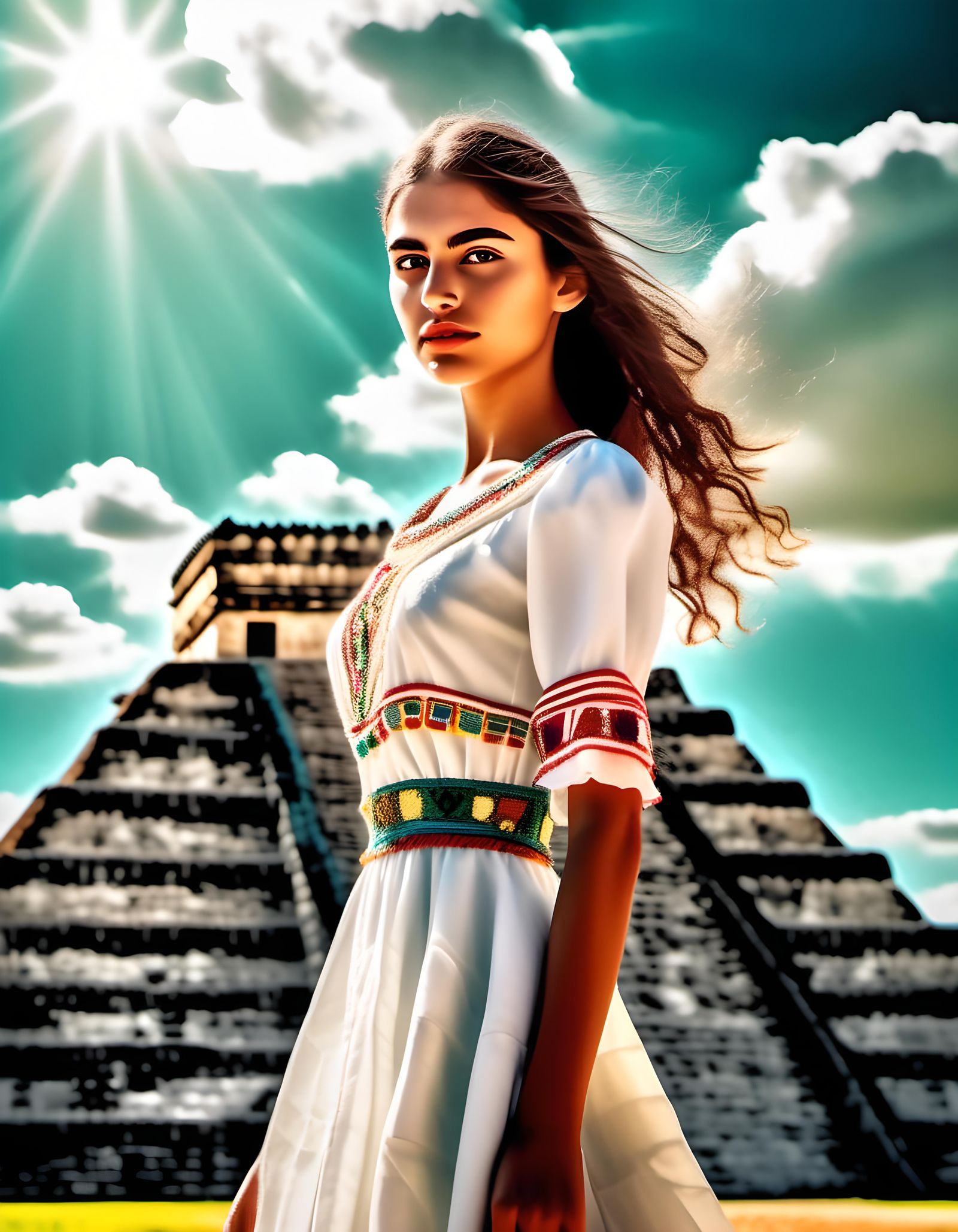 A portrait of mexican girl at Chichen Itza