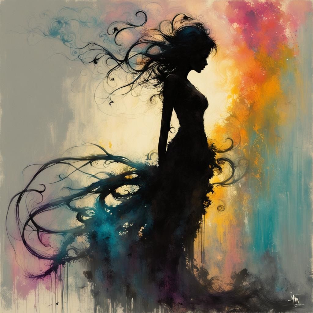 Mysterious Enchantress Silhouette with Inky Tendrils