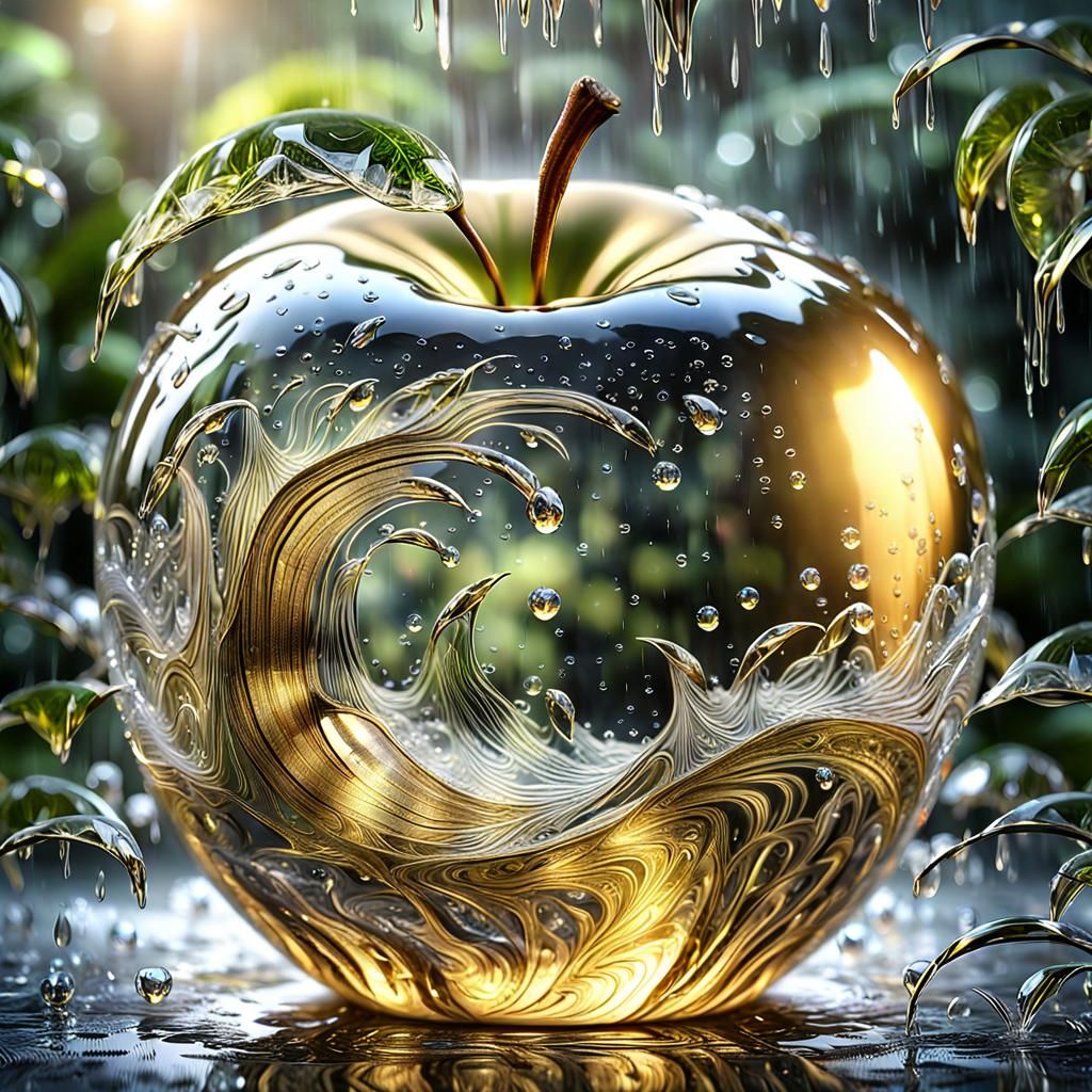 Crystal Apple with Jungle Animals in Hyperrealistic Style