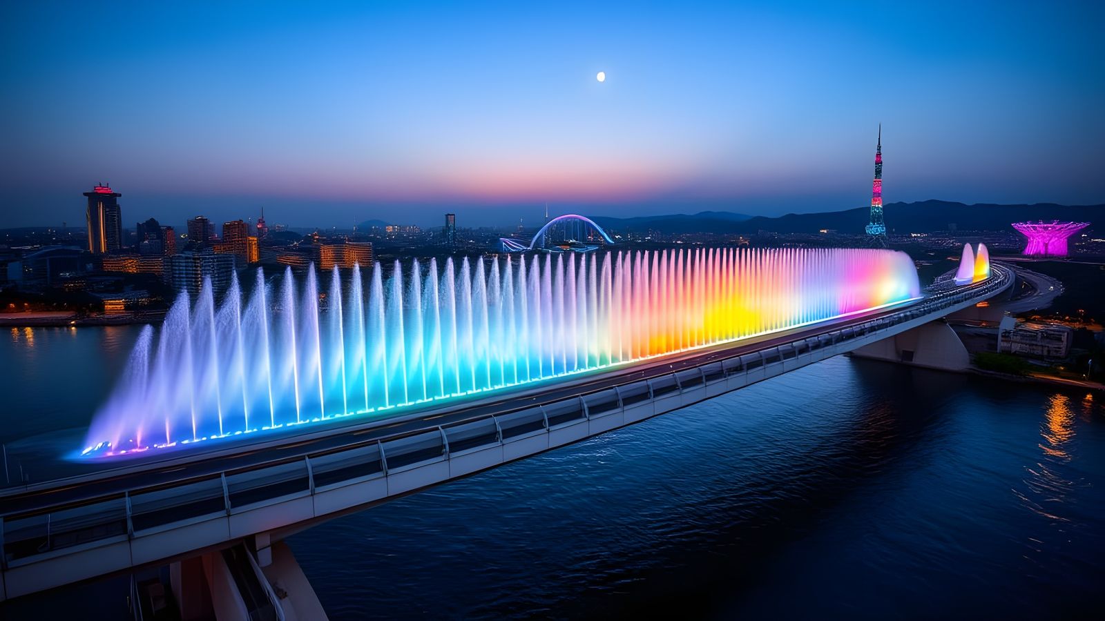 Banpo Bridge Rainbow Fountain at Dusk: Photographic Capture