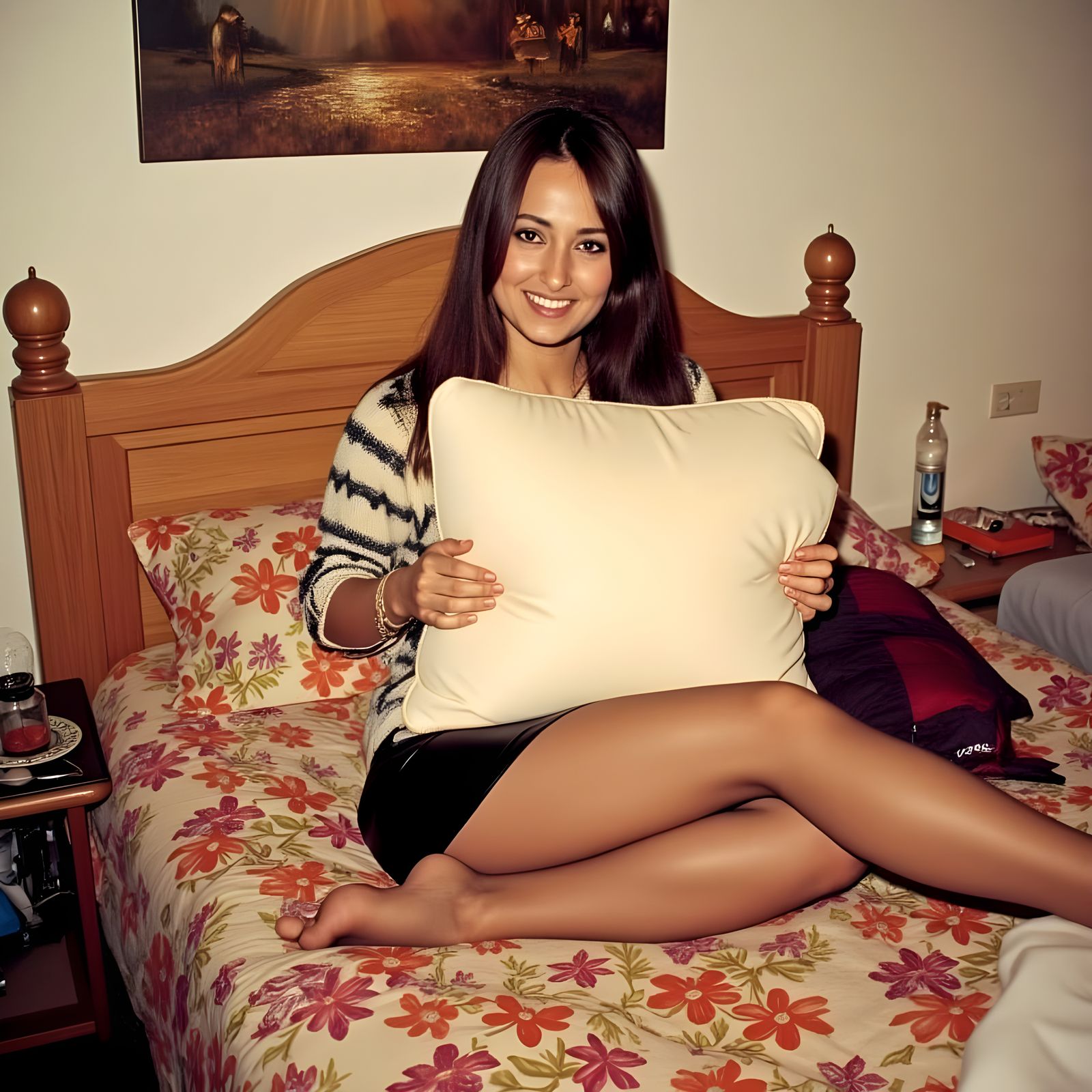 Woman in 1970s Bedroom Scene