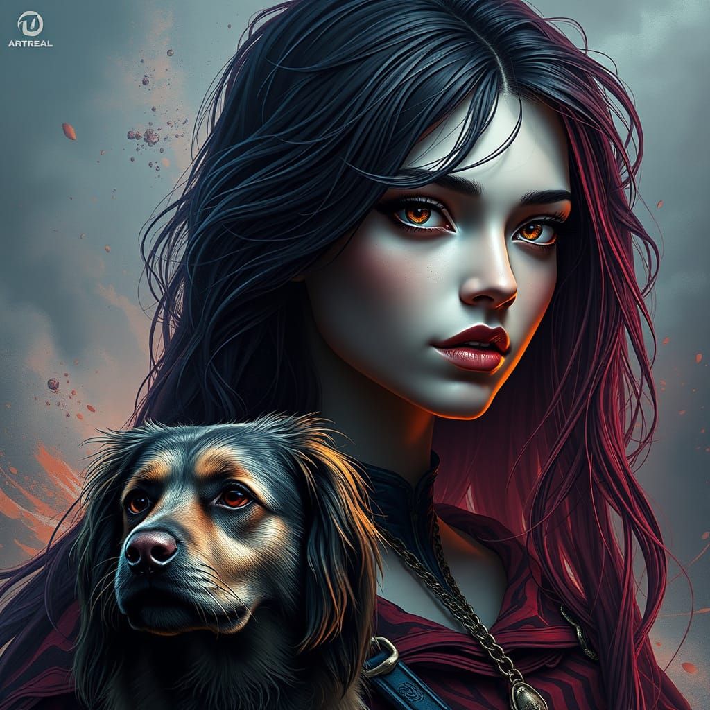 Fantastical Woman with Three Faces Standing Beside Her Faith...
