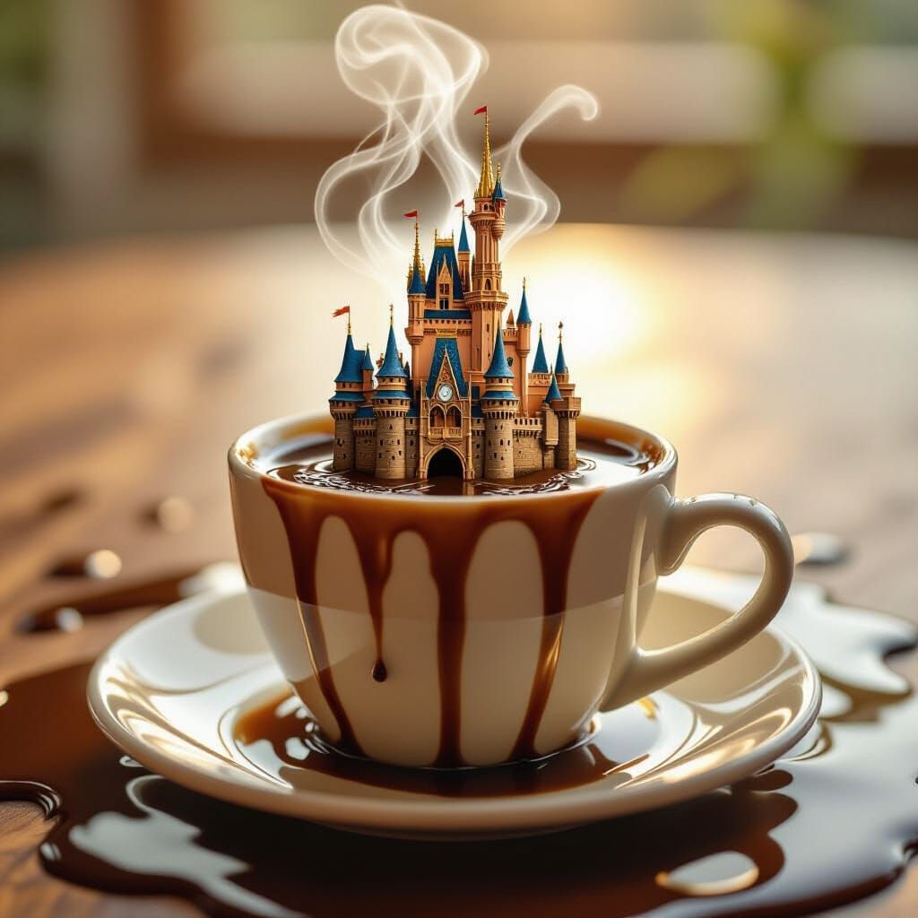 Coffee Castle in a Cup: AI Digital Art