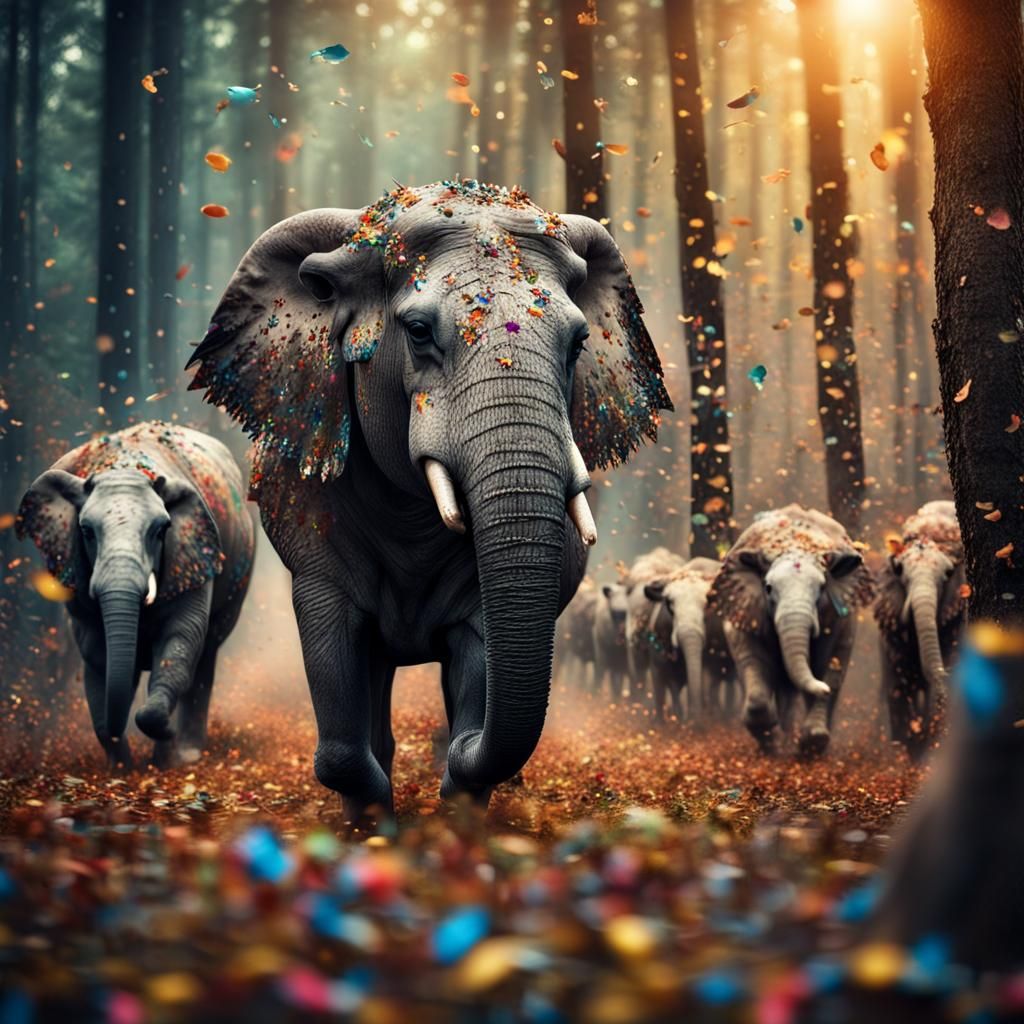 Festive Animal Parade Through Forest in HDR