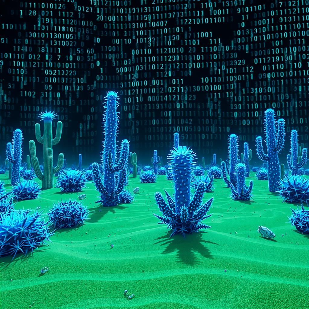 Glitching Desert Landscape in Futuristic Digital Art