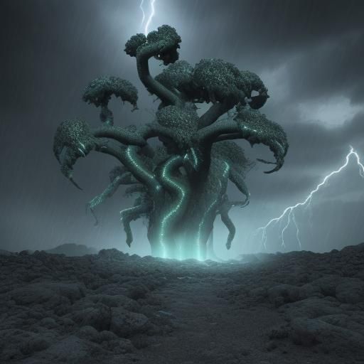 Hydra in Thunderstorm: 8K Resolution Horror