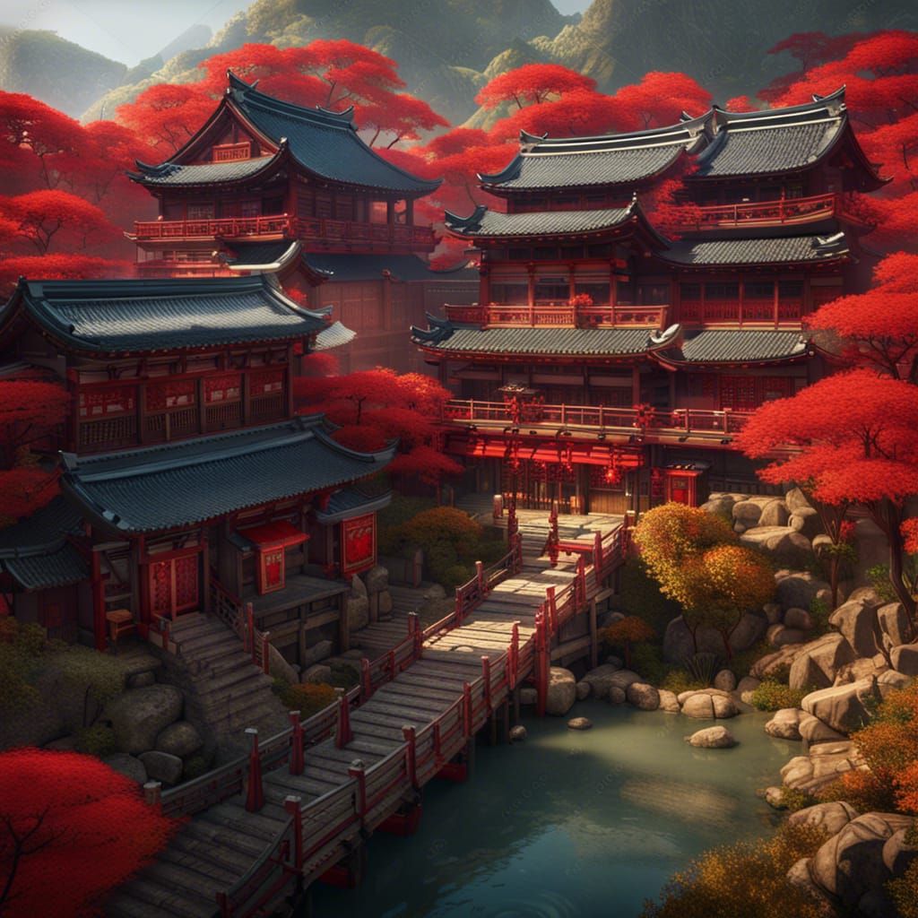Ancient Japanese Village Matte Painting