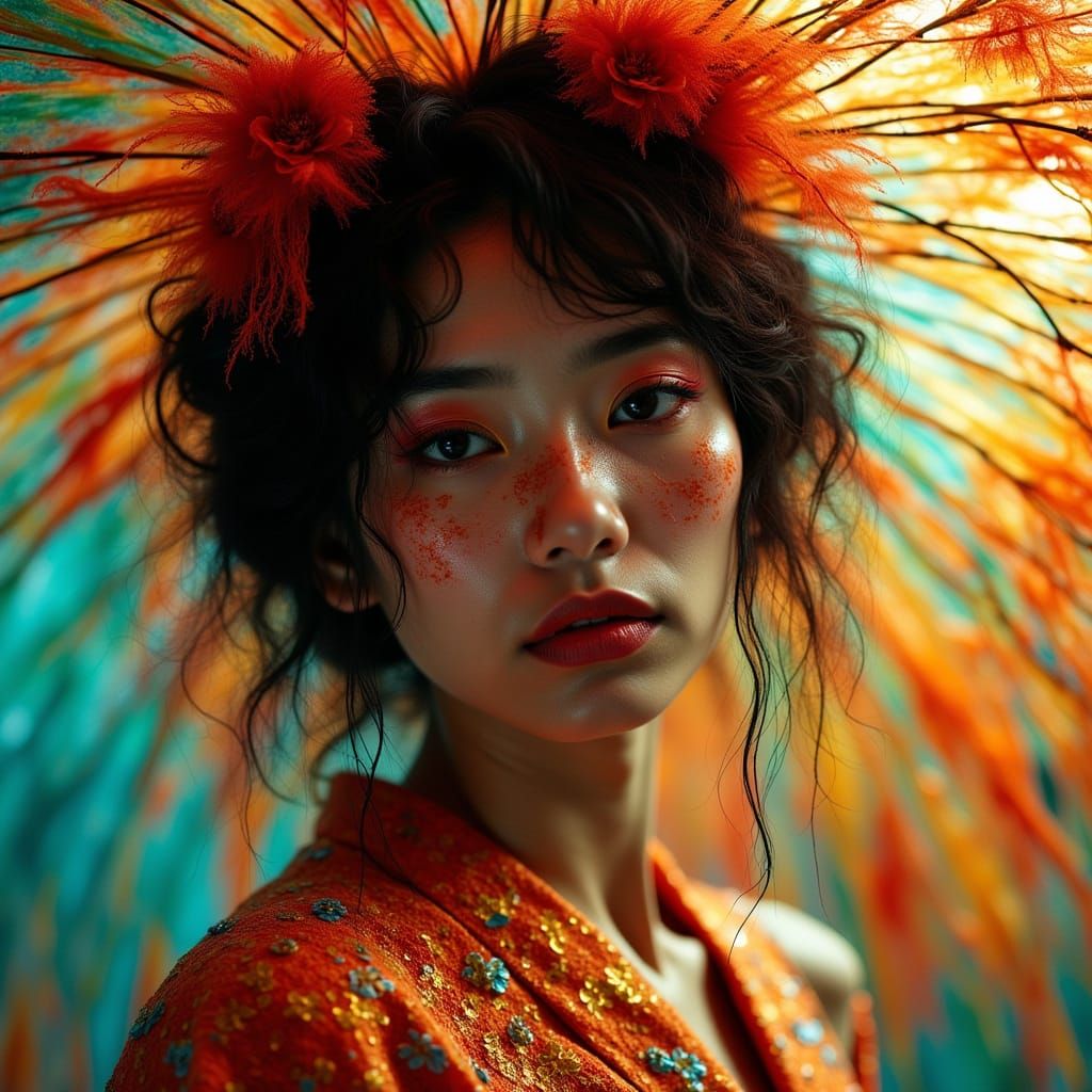 Punk Geisha Fusion: Amber Hues, Bold Lines