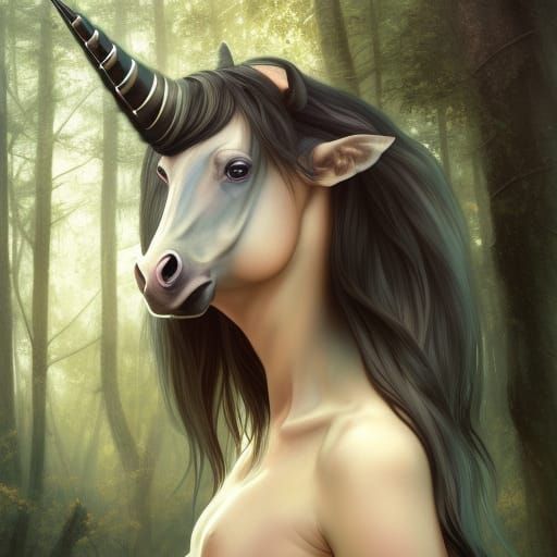 Majestic Black Unicorn Portrait in Hyperdetailed Style