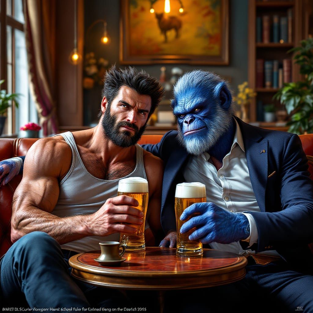 Wolverine and Beast Relaxing at Xavier's School