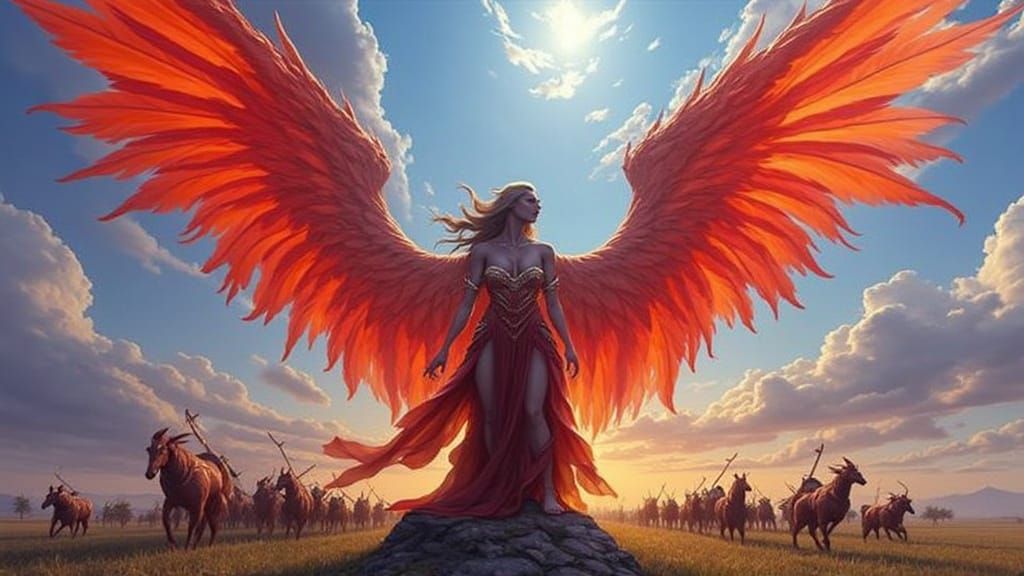 Giantess Minerva Observes Miniature War in Fantasy Style