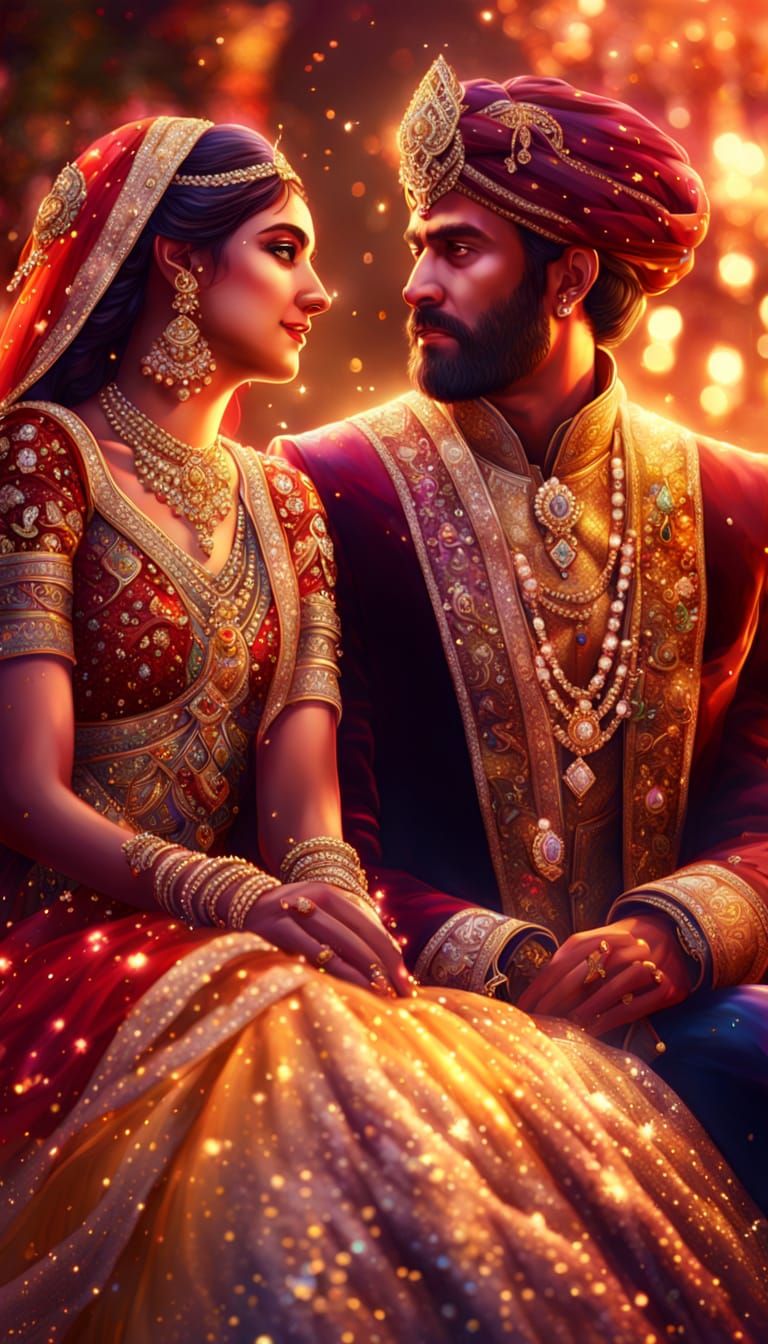 Fantasy Bride and Groom in Royal Attire Oil Painting
