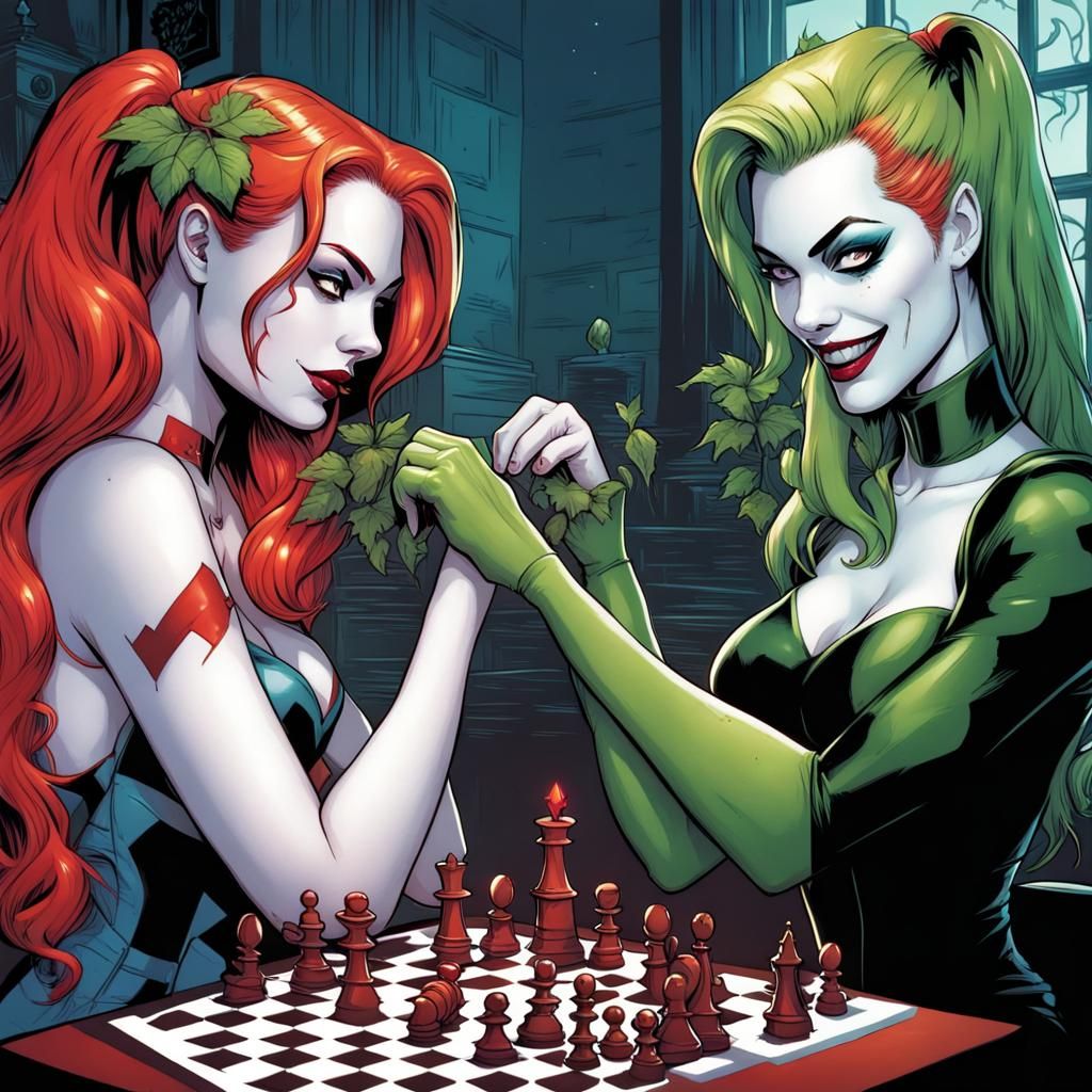 Poison Ivy and Harley Quinn Play Chess
