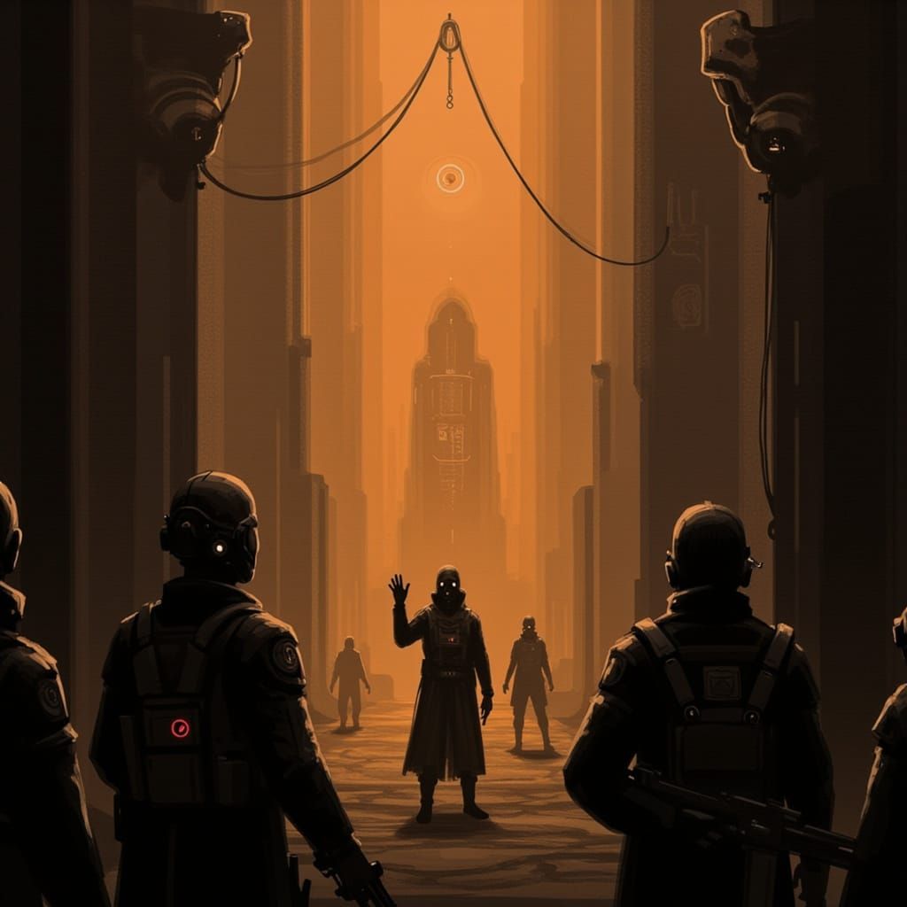 Carcosa Alley: SCP Team Encounter in Sepia Ink-Punk Style