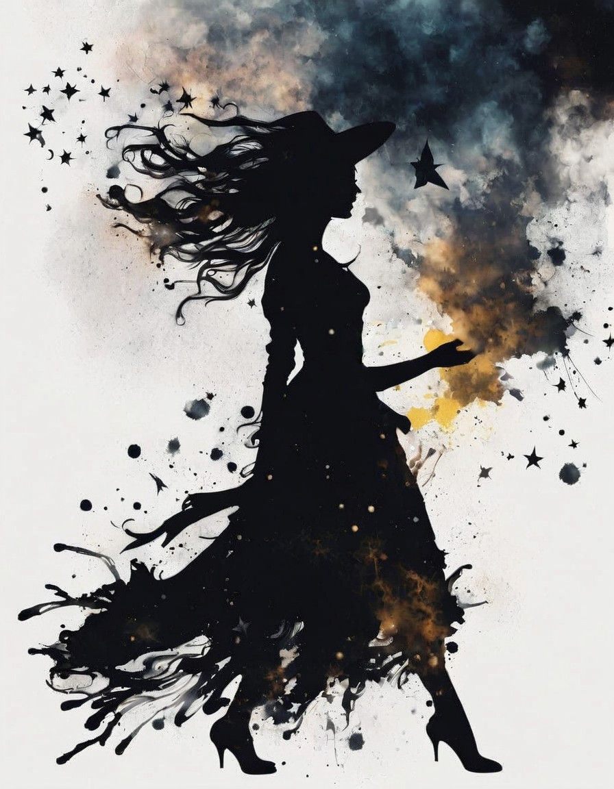 Ink Splatter Portrait of a Serene Young Witch