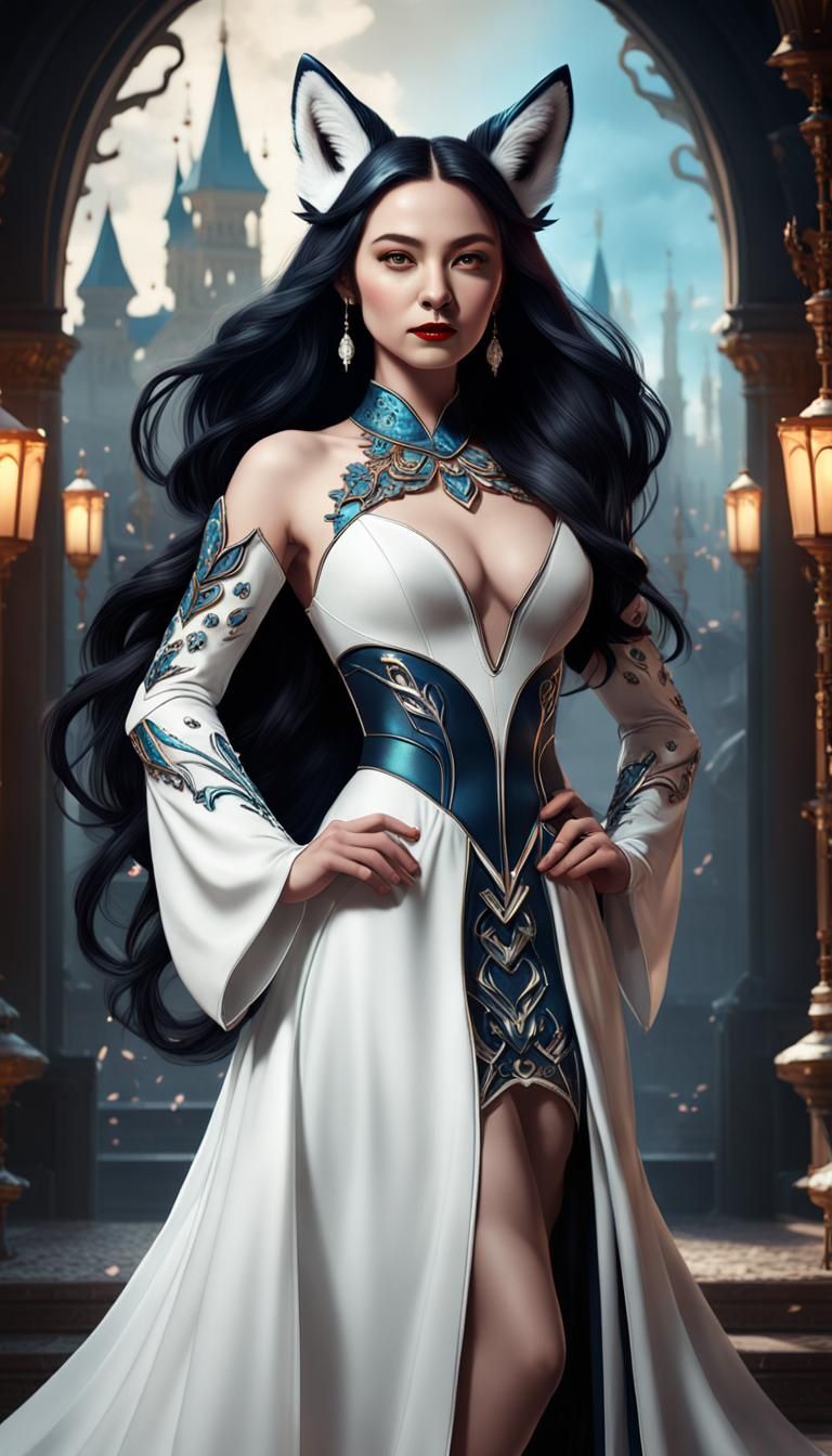 Curvy Woman with Fox Ears in Detailed Matte Painting