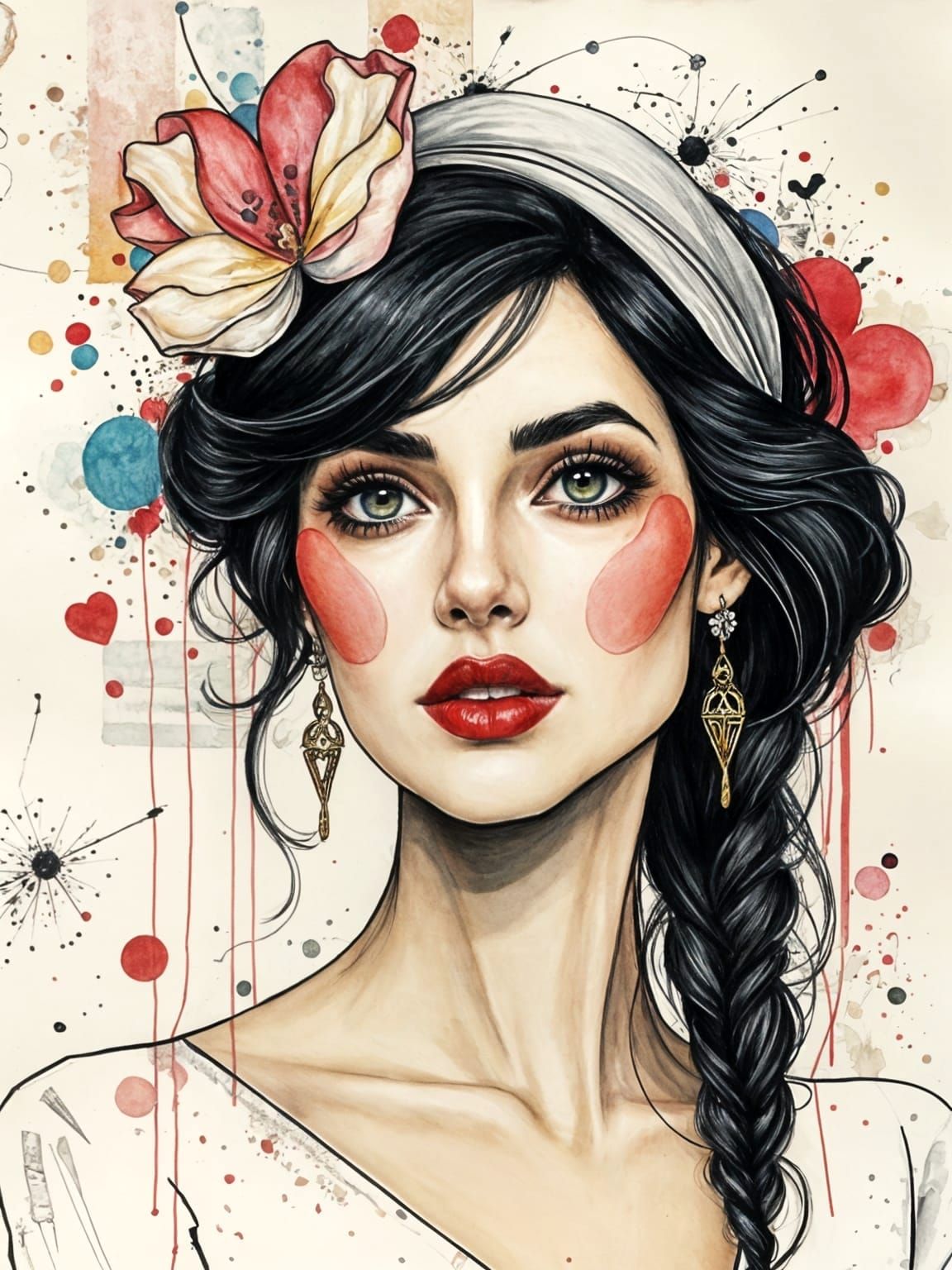 Stunning Italian Woman in Mixed Media Collage