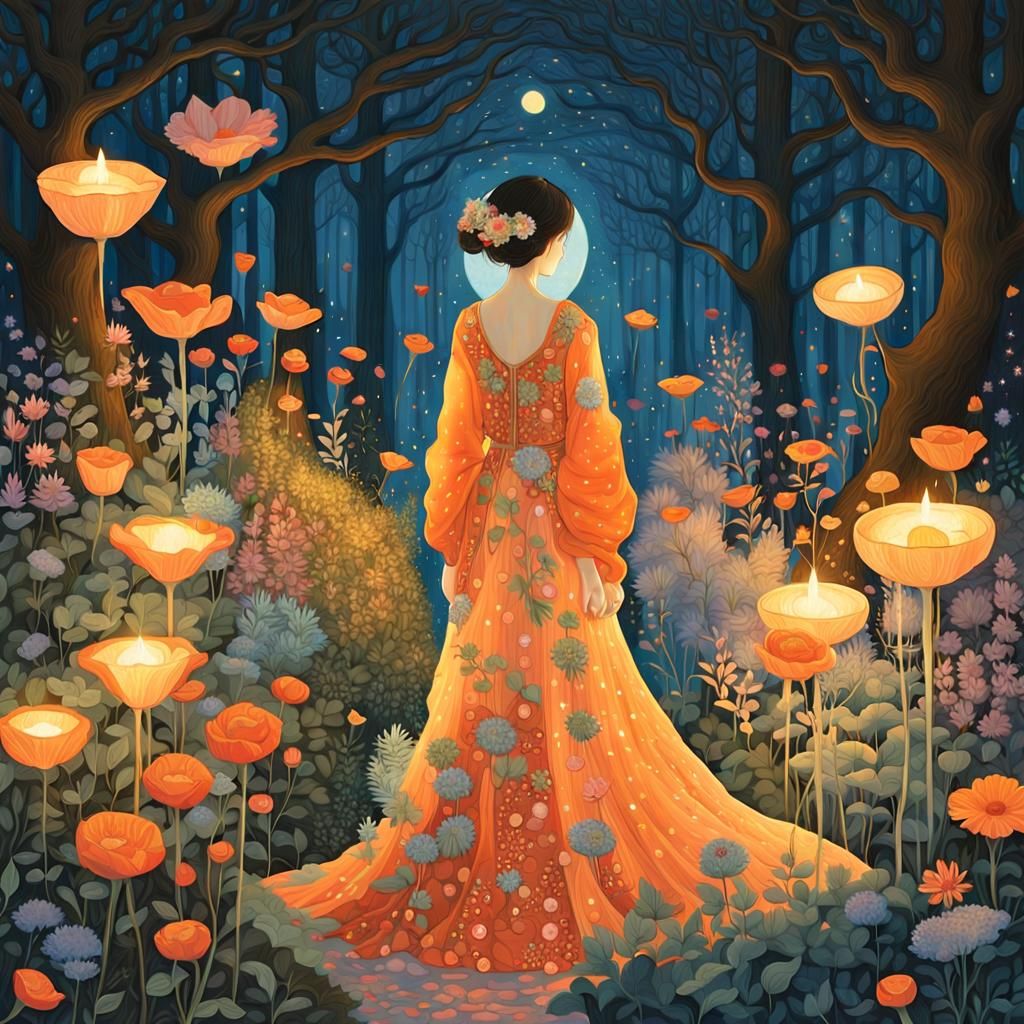 Sunset Hybrid Woman in Enchanted Forest